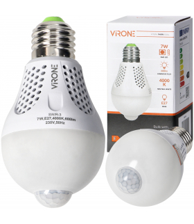 NAMIB LED PIR 7W A60, żarówka z PIR 7W, 600lm, 4000K Orno SW/R-3