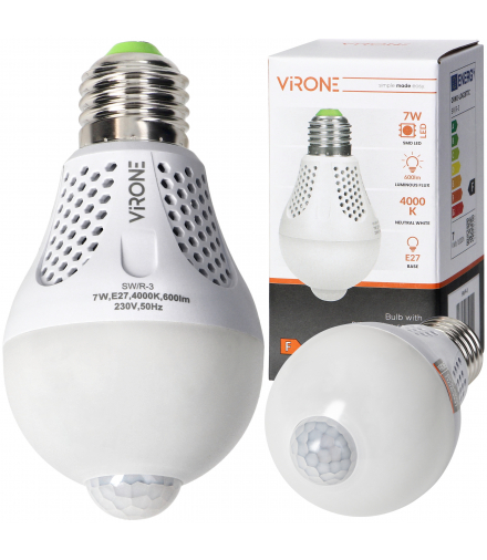 NAMIB LED PIR 7W A60, żarówka z PIR 7W, 600lm, 4000K Orno SW/R-3
