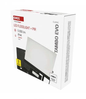 Naświetlacz LED TAMBO EVO z czujnikiem PIR, 50 W, 5000 lm, IP65, czarny EMOS Lighting ZS2944