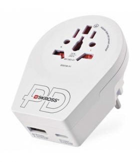Adapter podróżny do Europy Centralnej, biały, 1×USB-C, 1×USB-A SKROSS P0055U