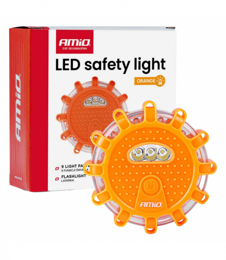 Samochodowa lampa awaryjna akumulatorowa z funkcją latarki 12SMD+3SMD 650mAh światło pomarańczowe AMiO 04829