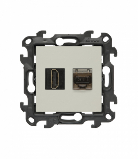 Gniazdo HDMI 2.1 + komputerowe RJ45 kat.6., IP20, kaszmirowy, HDMI 2.1 Simon 24 NGH21RJ45.01/42