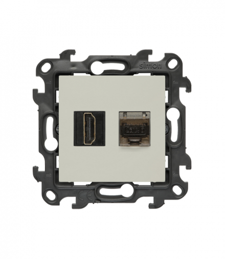 Gniazdo HDMI 2.1 + komputerowe RJ45 kat.6., IP20, kaszmirowy, HDMI 2.1 Simon 24 NGH21RJ45.01/42