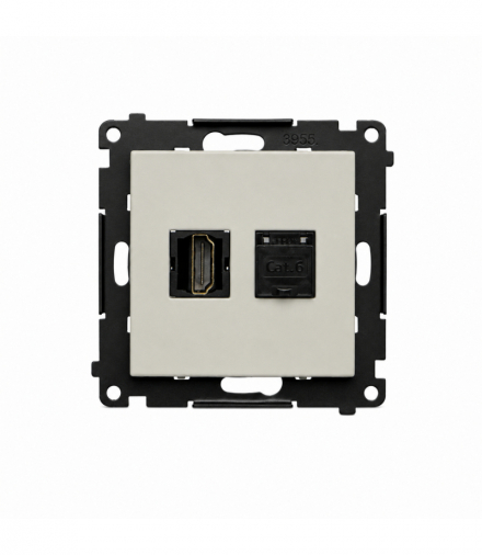 Gniazdo HDMI + komputerowe RJ45 kat.6., IP20, kaszmirowy Simon 55 TGHRJ45.01/142