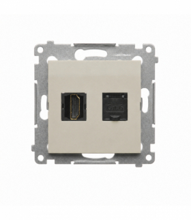 Gniazdo HDMI + komputerowe RJ45 kat.6., IP20, kaszmirowy Simon 54 DGHRJ45.01/42