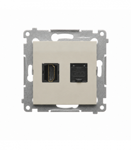 Gniazdo HDMI + komputerowe RJ45 kat.6., IP20, kaszmirowy Simon 54 DGHRJ45.01/42