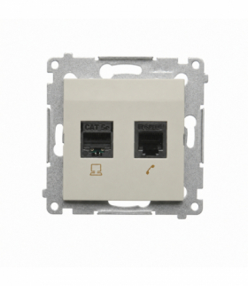 Gniazdo komputerowe RJ45 kategoria 5e + telefoniczne RJ12, IP20, kaszmirowy Simon 54 D5T.01/42