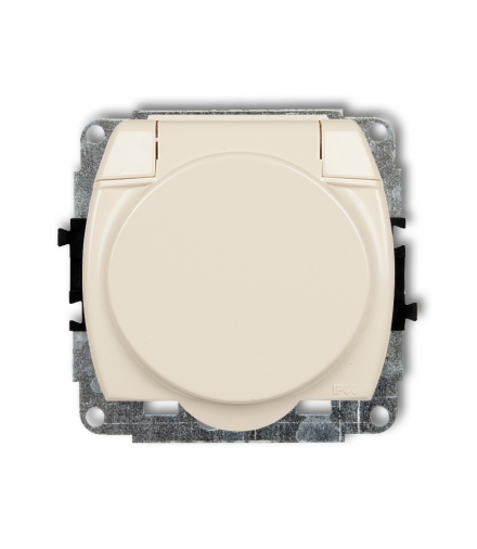 TREND Mechanizm gniazda bryzgoszczelnego z uziemieniem SCHUKO 2P+Z (klapka beżowa, przesłony torów prądowych) Karlik 1GPB-1sp