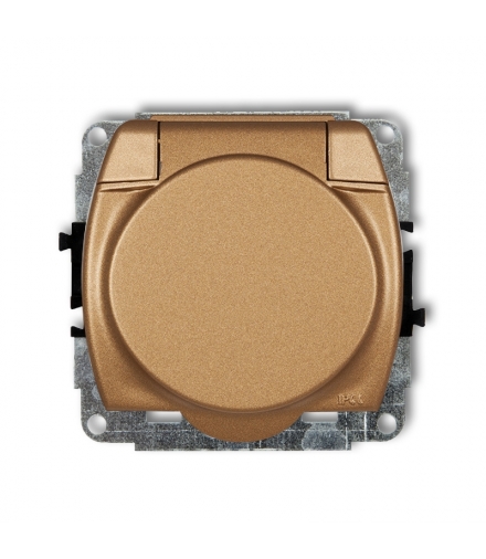 TREND Mechanizm gniazda bryzgoszczelnego z uziemieniem 2P+Z (klapka złoty metalik, przesłony torów prądowych) Karlik 8GPB-1zp