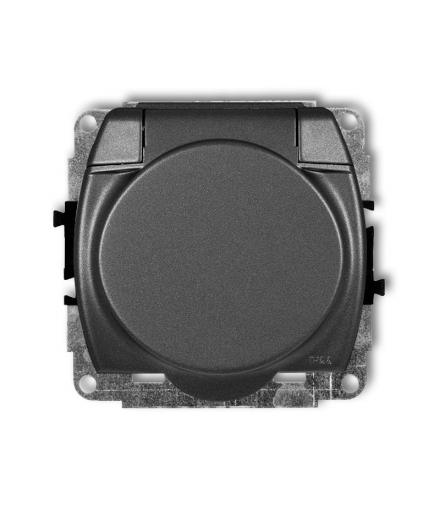 TREND Mechanizm gniazda bryzgoszczelnego z uziemieniem SCHUKO 2P+Z (klapka grafitowa, przesłony prądowe) Karlik 11GPB-1sp