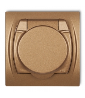 LOGO Gniazdo bryzgoszczelne z uziemieniem 2P+Z (klapka złoty metalik, przesłony torów prądowych) Karlik 8LGPB-1zp