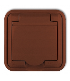 LIZA Gniazdo bryzgoszczelne z uziemieniem 2P+Z (klapka brązowa) Karlik 4GPH-1z