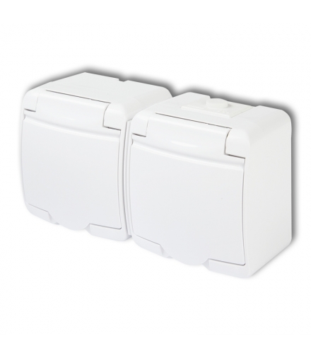 JUNIOR Gniazdo podwójne z uziemieniem 2x(2P+Z) (klapka biała, przesłony torów prądowych) Karlik GHE-2p