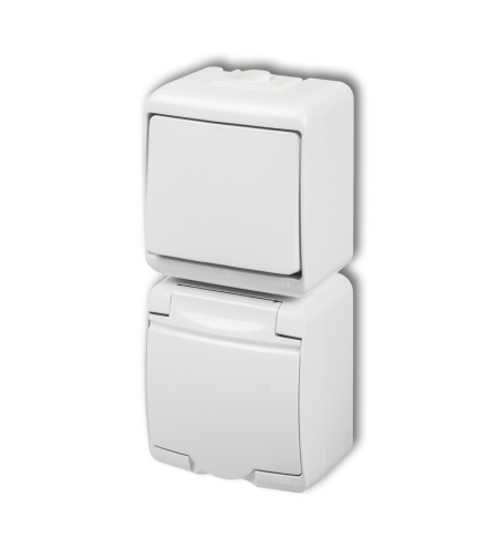 JUNIOR Łącznik jednobiegunowy z gniazdem pojedynczym z uziemieniem 2P+Z (klapka biała, bez przesłon) Karlik WGHP-1