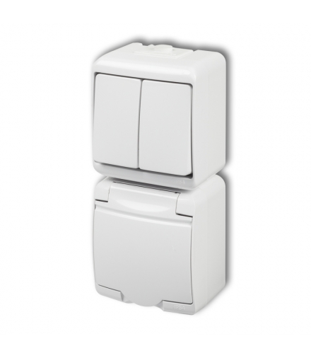 JUNIOR Łącznik świecznikowy z gniazdem pojedynczym z uziemieniem 2P+Z (klapka biała, bez przesłon) Karlik WGHP-2