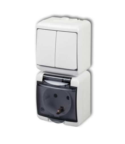 JUNIOR Łącznik świecznikowy z gniazdem hermetycznym SCHUKO (klapka dymna, bez przesłon) Karlik WGHP-2sd