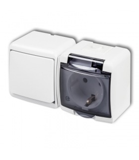 JUNIOR Łącznik jednobiegunowy z gniazdem pojedynczym z uziemieniem SCHUKO 2P+Z (klapka dymna, bez przesłon) Karlik WGHH-1sd