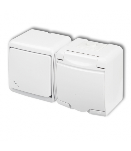 JUNIOR Łącznik schodowy z gniazdem pojedynczym z uziemieniem 2P+Z (klapka biała, bez przesłon) Karlik WGHH-3