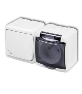 JUNIOR Łącznik schodowy z gniazdem pojedynczym z uziemieniem 2P+Z (klapka dymna, bez przesłon) Karlik WGHH-3d