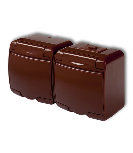 JUNIOR Gniazdo podwójne z uziemieniem SCHUKO 2x(2P+Z) (klapka brązowa, bez przesłon) Karlik 4GHE-2s