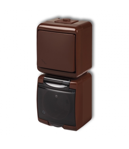 JUNIOR Łącznik schodowy z gniazdem pojedynczym z uziemieniem 2P+Z (klapka dymna, przesłony torów prądowych) Karlik 4WGHP-3dp