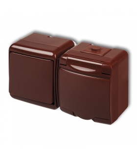 JUNIOR Łącznik jednobiegunowy z gniazdem pojedynczym z uziemieniem 2P+Z (klapka brązowa, bez przesłon) Karlik 4WGHH-1