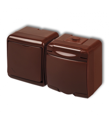 JUNIOR Łącznik schodowy z gniazdem pojedynczym z uziemieniem 2P+Z (klapka brązowa, bez przesłon) Karlik 4WGHH-3