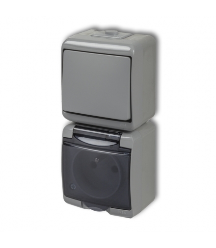 JUNIOR Łącznik jednobiegunowy z gniazdem pojedynczym z uziemieniem 2P+Z (klapka dymna, bez przesłon) Karlik 10WGHP-1d