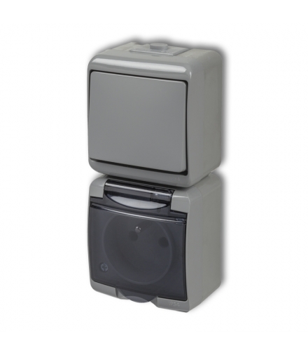 JUNIOR Łącznik jednobiegunowy z gniazdem pojedynczym z uziemieniem 2P+Z (klapka dymna, przesłony prądowe) Karlik 10WGHP-1dp