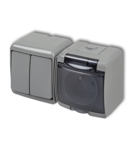 JUNIOR Łącznik świecznikowy z gniazdem pojedynczym z uziemieniem 2P+Z (klapka dymna, bez przesłon) Karlik 10WGHH-2d