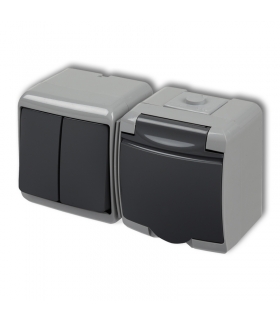 JUNIOR Łącznik świecznikowy z gniazdem pojedynczym z uziemieniem 2P+Z (klapka grafitowa, bez przesłon) Karlik 30WGHH-2