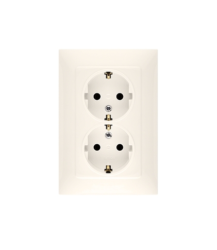 Gniazdo wtyczkowe podwójne z uziemieniem typu Schuko z przesłonami torów prądowych kremowy 16A CGSZ2Z/41