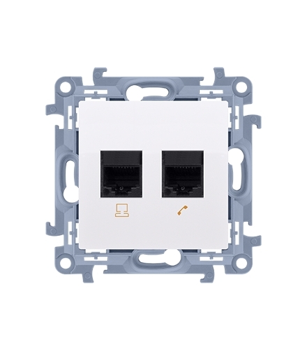 Gniazdo komputerowe RJ45 kategoria 6 + telefoniczne RJ11 biały C6T.01/11