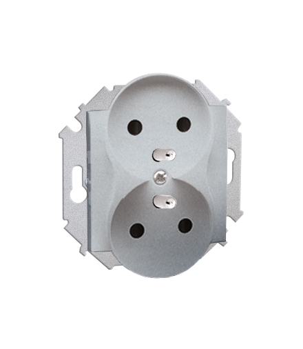 Gniazdo wtyczkowe podwójne z uziemieniem z przesłonami aluminiowy, metalizowany 16A 1591461-026