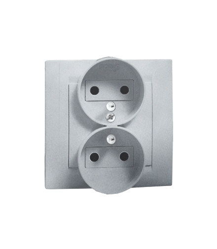 Gniazdo wtyczkowe podwójne z uziemieniem aluminiowy, metalizowany 16A 1591456-026