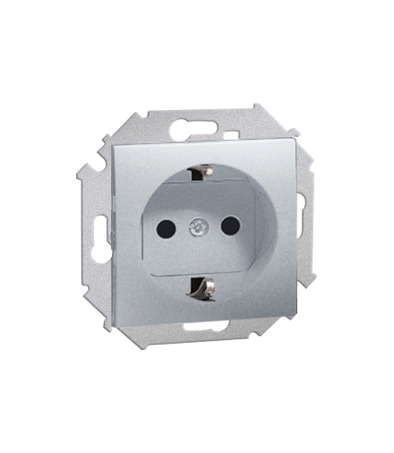 Gniazdo wtyczkowe pojedyncze z uziemieniem typu Schuko z przesłonami torów prądowych aluminiowy, metalizowany 16A 1591443-026