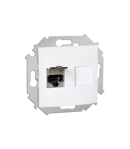Gniazdo komputerowe podwójne RJ45 kategoria 5E, z przesłoną przeciwkurzową biały 1591553-030