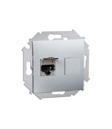 Gniazdo komputerowe pojedyncze ekranowane RJ45 kategoria 6, z przesłoną przeciwkurzową aluminiowy, metalizowany 1591563-026