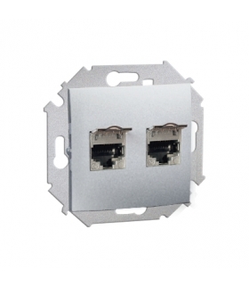 Gniazdo komputerowe podwójne RJ45 kategoria 5E, z przesłoną przeciwkurzową aluminiowy, metalizowany 1591554-026