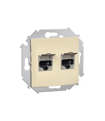 Gniazdo komputerowe podwójne RJ45 kategoria 5E, z przesłoną przeciwkurzową beżowy 1591554-031