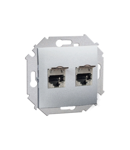 Gniazdo komputerowe podwójne ekranowane RJ45 kategoria 6, z przesłoną przeciwkurzową aluminiowy, metalizowany 1591564-026