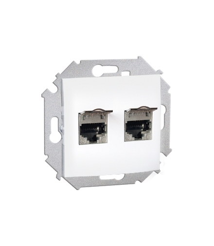 Gniazdo komputerowe podwójne ekranowane RJ45 kategoria 6, z przesłoną przeciwkurzową biały 1591564-030