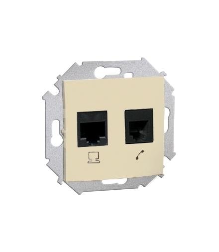 Gniazdo komputerowe RJ45 kategoria 6 + telefoniczne RJ12 beżowy 1591542-031