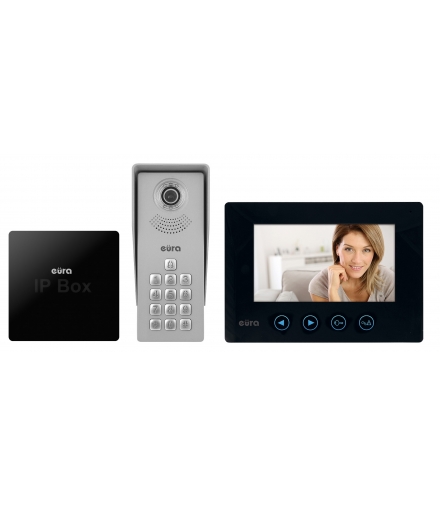 ZESTAW WIDEODOMOFON EURA VDA-12A3 TYTAN CZARNY I BRAMKA IP EURA VDA-99A3