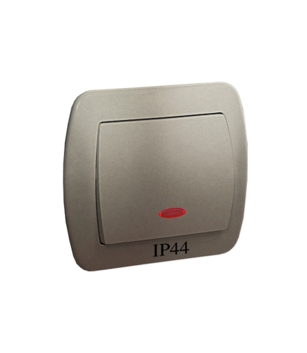 Łącznik jednobiegunowy z podświetleniem bryzgoszczelny satynowy, metalizowany 10AX AW1BL/29