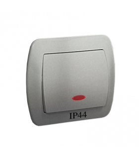 Łącznik jednobiegunowy bryzgoszczelny IP44 z podświetleniem, 10AX, 250V, zaciski śrubowe, aluminiowy AW1BL/26