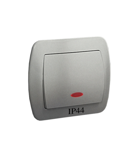 Łącznik jednobiegunowy bryzgoszczelny IP44 z podświetleniem, 10AX, 250V, zaciski śrubowe, aluminiowy AW1BL/26