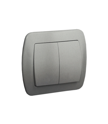 Łącznik schodowy podwójny z podświetleniem aluminiowy, metalizowany 10AX AW6/2L/26