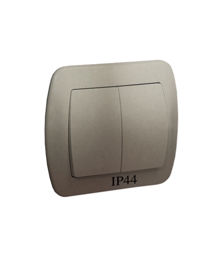 Łącznik schodowy podwójny bryzgoszczelny IP44, 10AX, 250V, zaciski śrubowe, satynowy AW6/2B/29