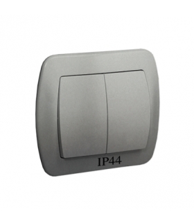 Łącznik schodowy podwójny bryzgoszczelny IP44 z podświetleniem, 10AX, 250V, zaciski śrubowe, aluminiowy AW6/2BL/26